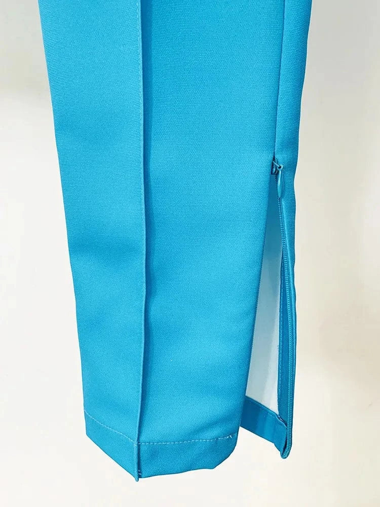 HIGH STREET Newest 2025 Designer Runway Suit Set Women's Contrast Color Block Blazer Pencil Pants Suit 2pcs