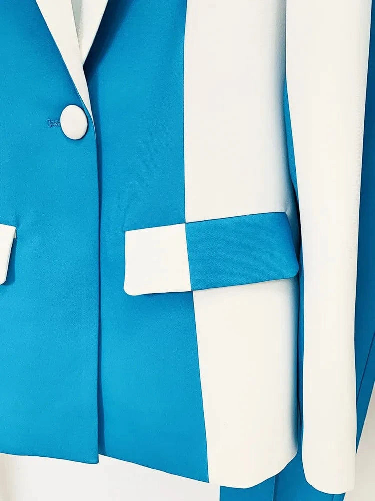 HIGH STREET Newest 2025 Designer Runway Suit Set Women's Contrast Color Block Blazer Pencil Pants Suit 2pcs