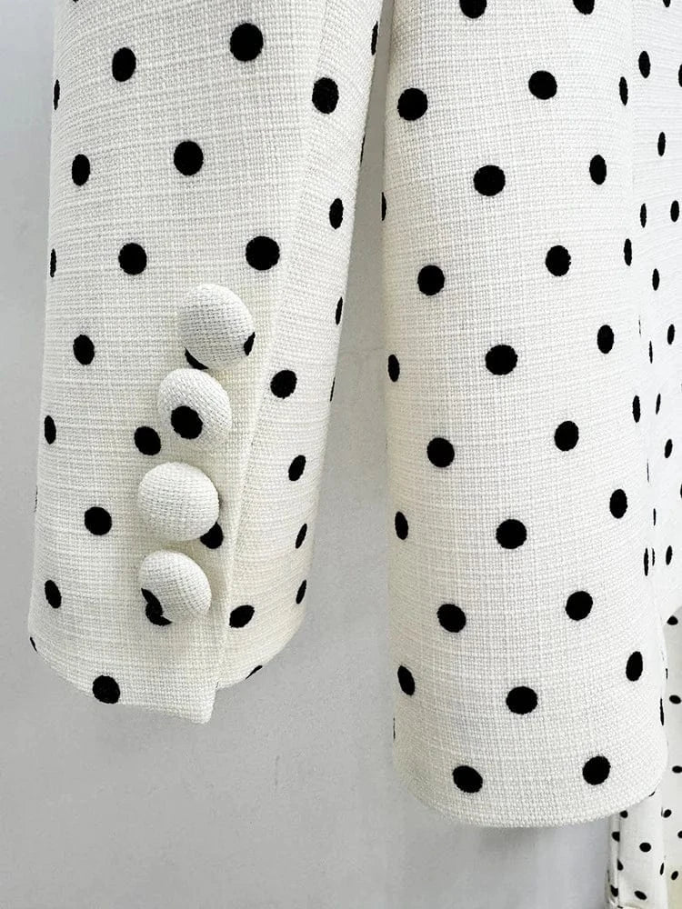 HIGH STREET Newest 2025 Designer Suit Women Bow Decorated Polka Dot Blazer Pants Set 2PCS