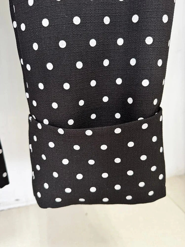 HIGH STREET Newest 2025 Designer Suit Women Bow Decorated Polka Dot Blazer Pants Set 2PCS