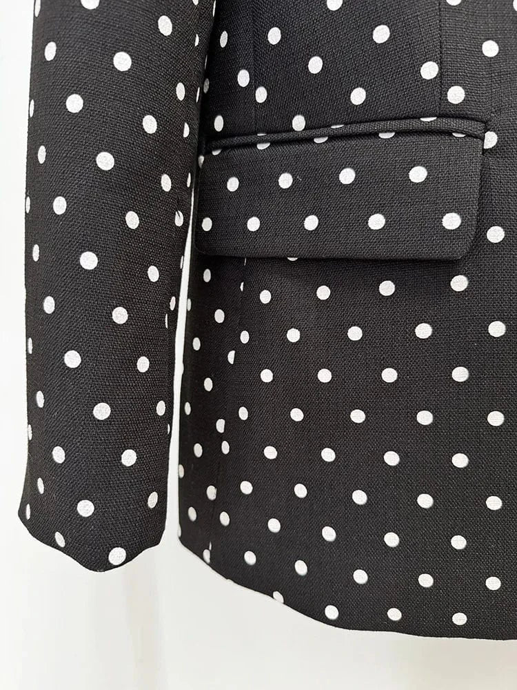 HIGH STREET Newest 2025 Designer Suit Women Bow Decorated Polka Dot Blazer Pants Set 2PCS