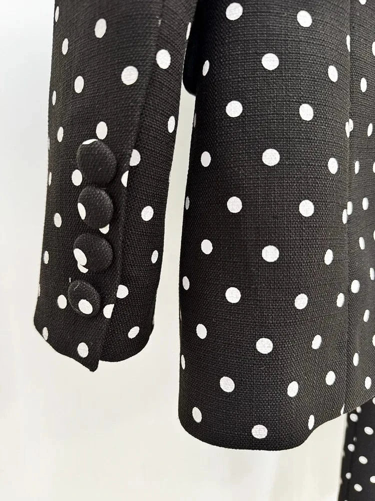 HIGH STREET Newest 2025 Designer Suit Women Bow Decorated Polka Dot Blazer Pants Set 2PCS