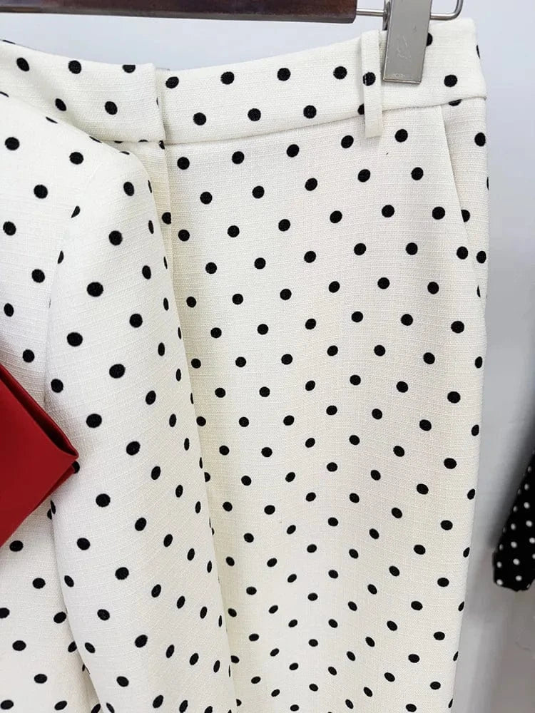 HIGH STREET Newest 2025 Designer Suit Women Bow Decorated Polka Dot Blazer Pants Set 2PCS