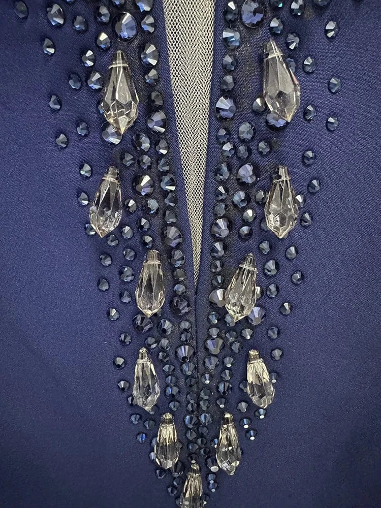 HIGH STREET Newest 2025 Designer Vestido Women's Diamonds Beaded Slash Neck Off The Shoulders Long Maxi Dress