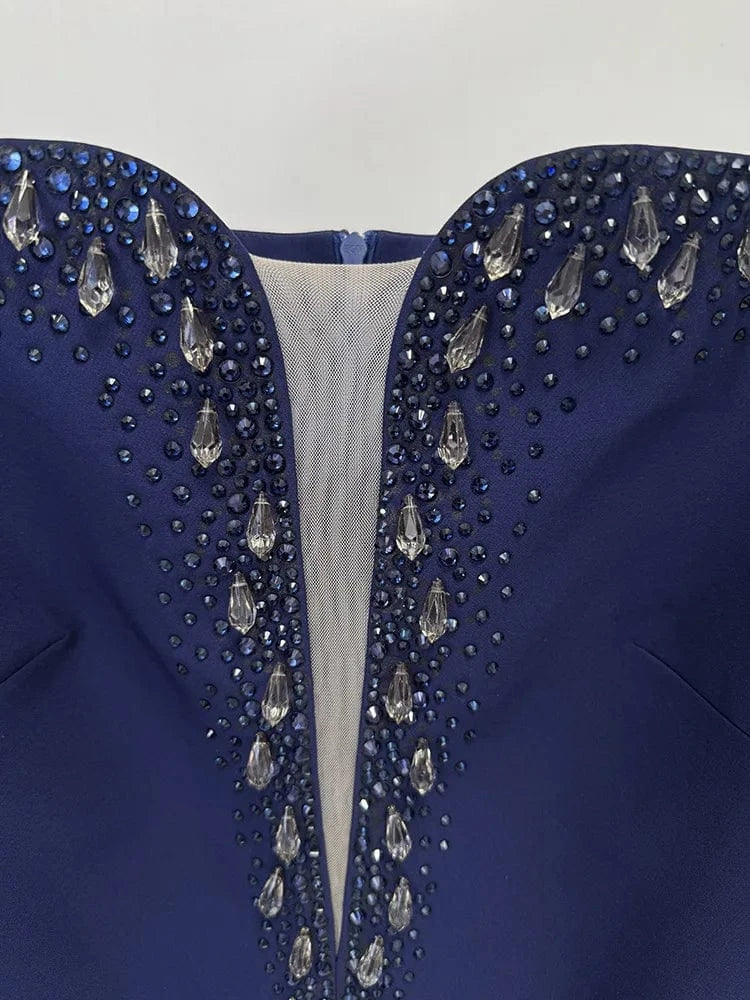 HIGH STREET Newest 2025 Designer Vestido Women's Diamonds Beaded Slash Neck Off The Shoulders Long Maxi Dress