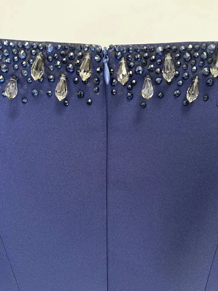 HIGH STREET Newest 2025 Designer Vestido Women's Diamonds Beaded Slash Neck Off The Shoulders Long Maxi Dress