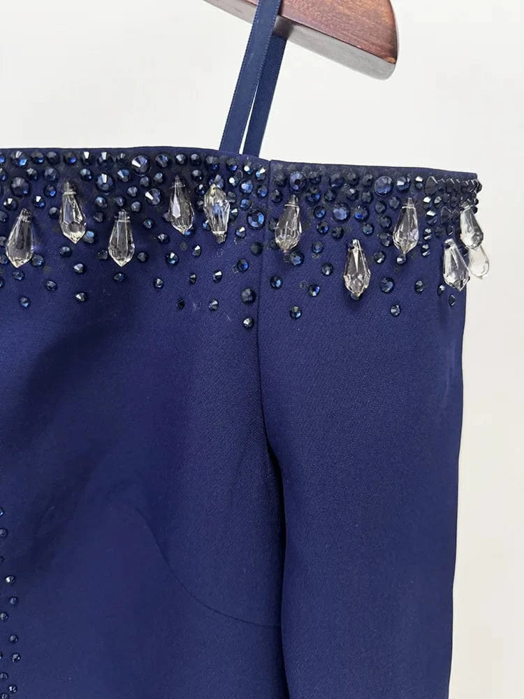 HIGH STREET Newest 2025 Designer Vestido Women's Diamonds Beaded Slash Neck Off The Shoulders Long Maxi Dress