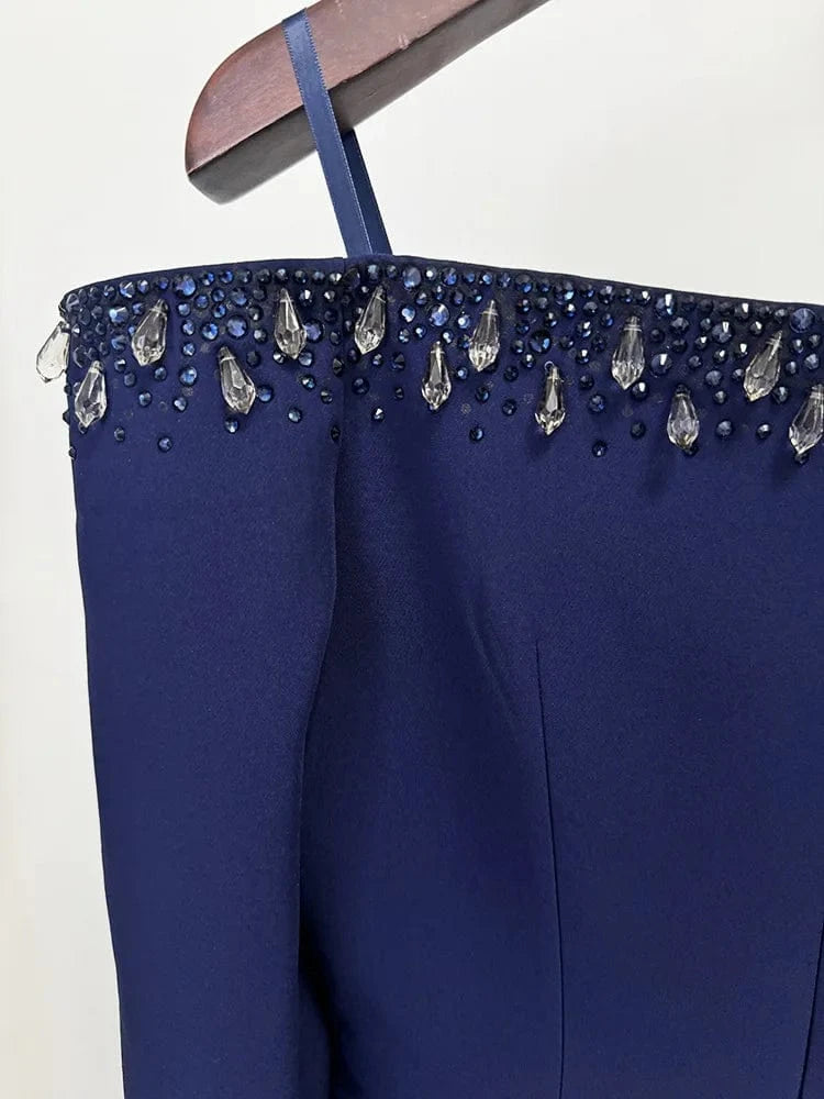 HIGH STREET Newest 2025 Designer Vestido Women's Diamonds Beaded Slash Neck Off The Shoulders Long Maxi Dress