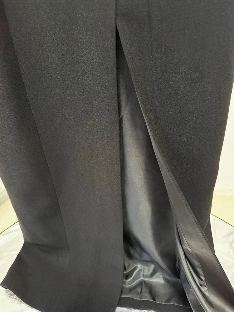 HIGH STREET Newest 2025 Designer Vestido Women's Diamonds Buttons Notched Collar Slit Long Maxi Dress