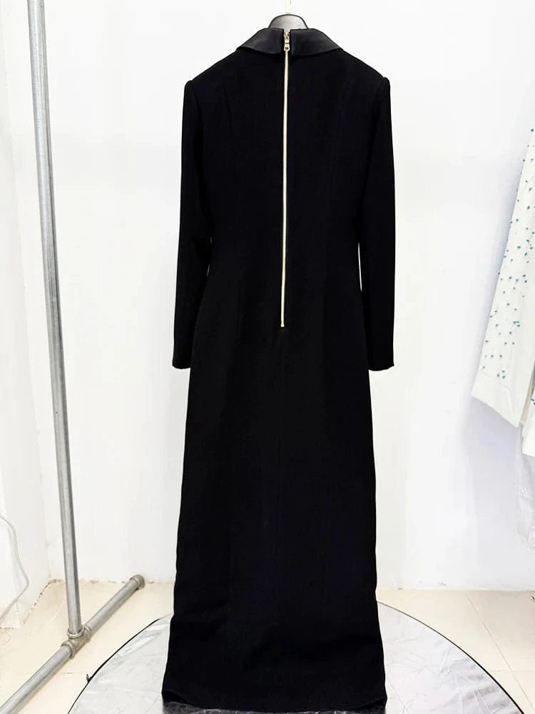 HIGH STREET Newest 2025 Designer Vestido Women's Diamonds Buttons Notched Collar Slit Long Maxi Dress