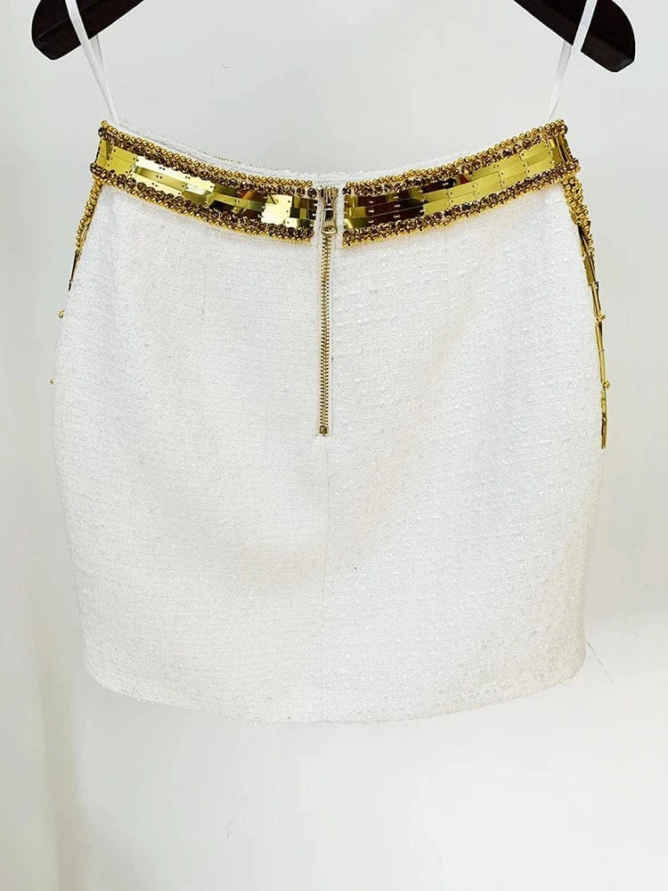 HIGH STREET Newest 2025 F/W Designer Skirts Women's Stunning Metallic Diamonds Strass Handwork Beaded Tweed Mini Skirt