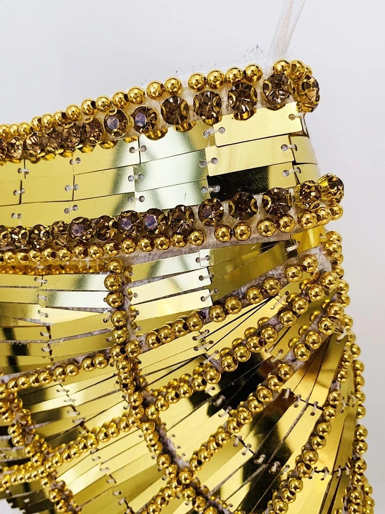 HIGH STREET Newest 2025 F/W Designer Skirts Women's Stunning Metallic Diamonds Strass Handwork Beaded Tweed Mini Skirt