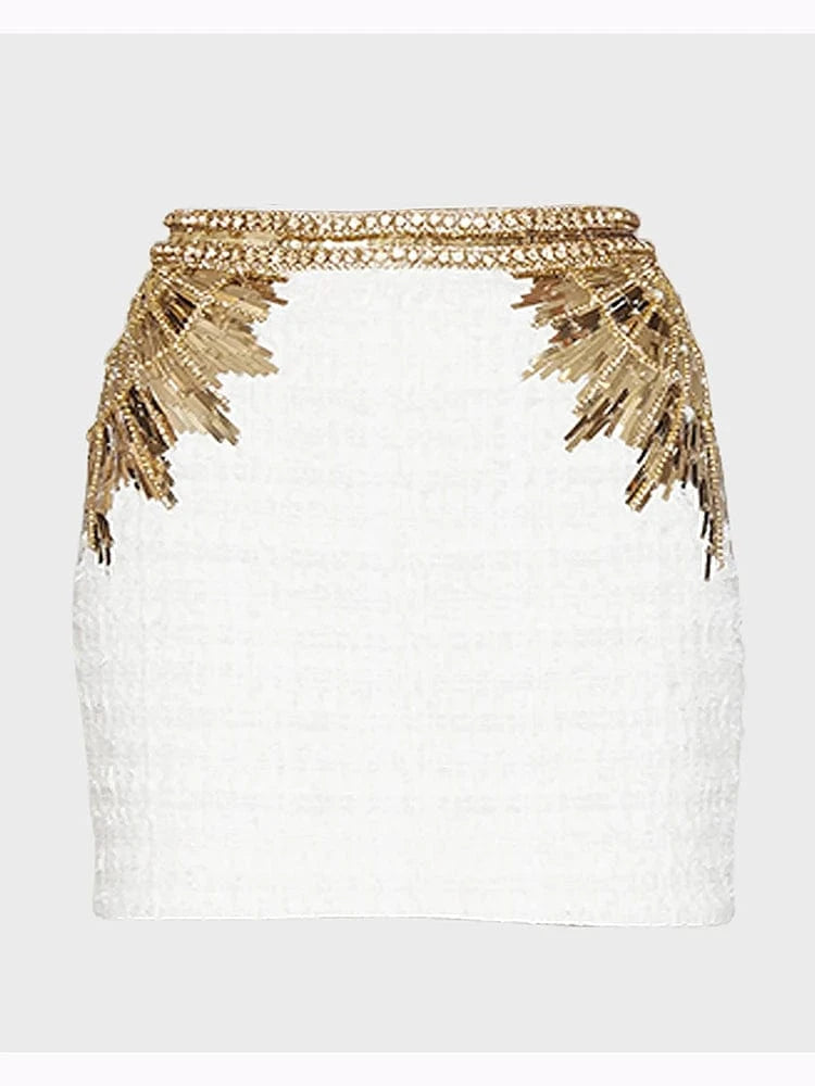 HIGH STREET Newest 2025 F/W Designer Skirts Women's Stunning Metallic Diamonds Strass Handwork Beaded Tweed Mini Skirt