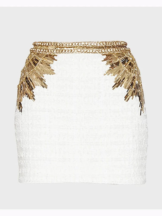 HIGH STREET Newest 2025 F/W Designer Skirts Women's Stunning Metallic Diamonds Strass Handwork Beaded Tweed Mini Skirt