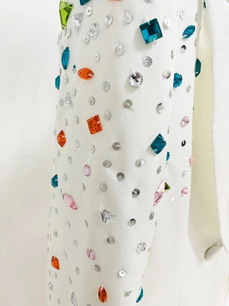 HIGH STREET Newest 2025 F/W Fashion Designer Runway Suit Set Women's Slim Fitting Colors Strass Diamonds Beaded Blazer Pants Set