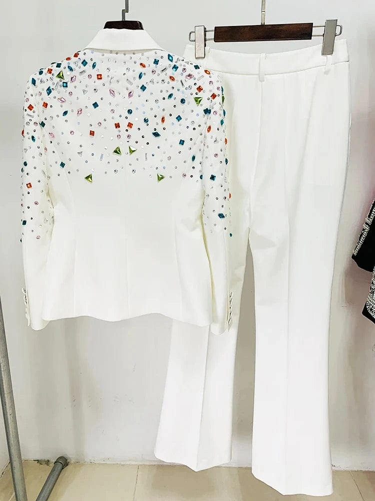 HIGH STREET Newest 2025 F/W Fashion Designer Runway Suit Set Women's Slim Fitting Colors Strass Diamonds Beaded Blazer Pants Set