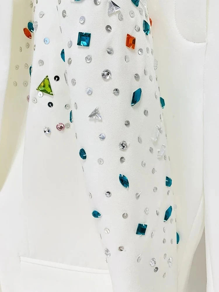 HIGH STREET Newest 2025 F/W Fashion Designer Runway Suit Set Women's Slim Fitting Colors Strass Diamonds Beaded Blazer Pants Set