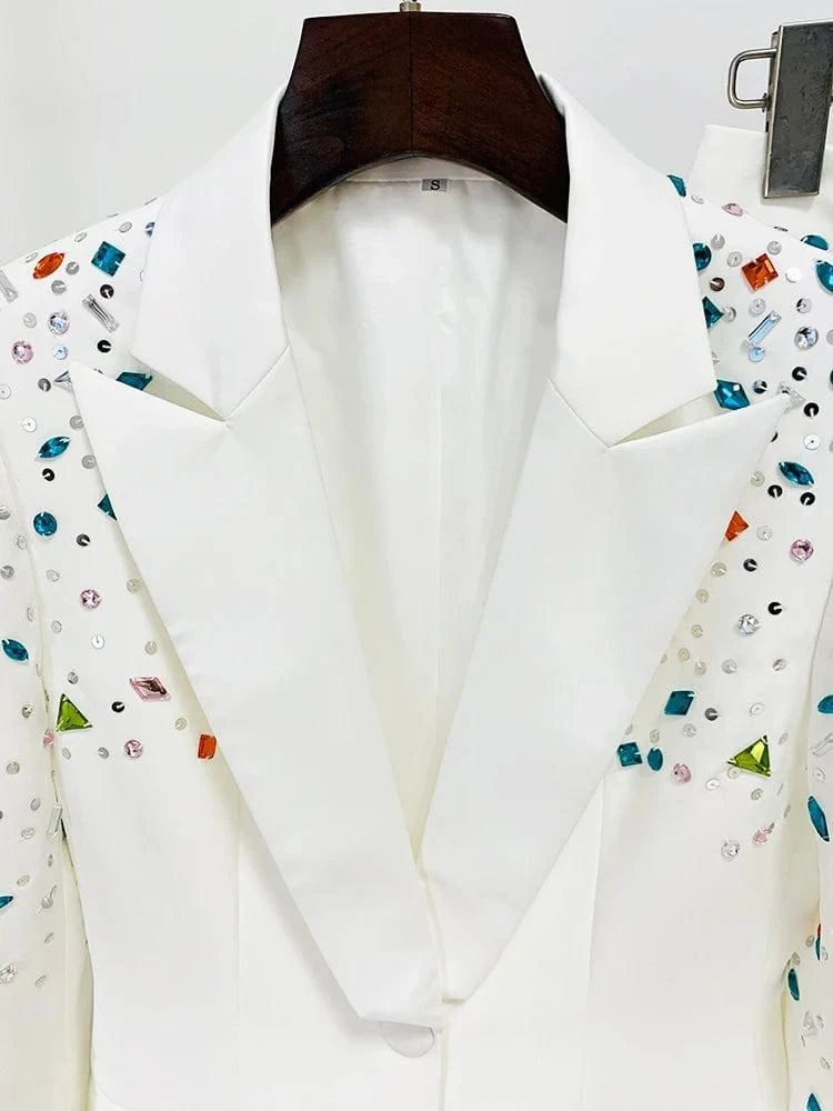 HIGH STREET Newest 2025 F/W Fashion Designer Runway Suit Set Women's Slim Fitting Colors Strass Diamonds Beaded Blazer Pants Set