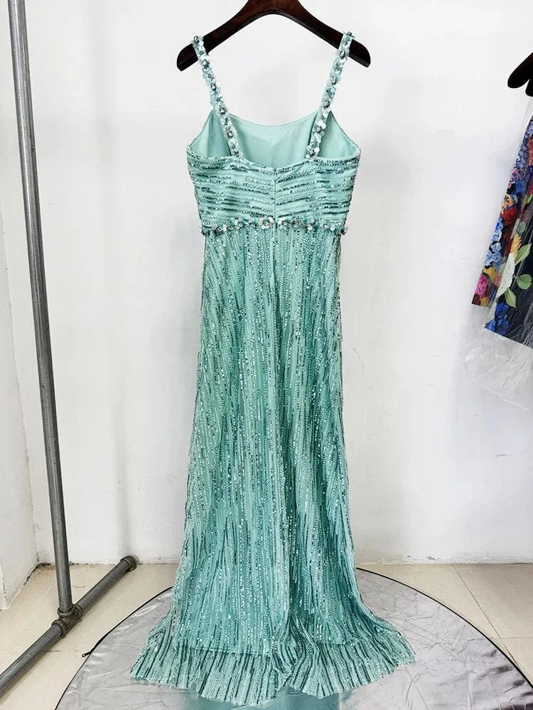 HIGH STREET Newest 2025 Fashion Stylish Designer Women's Sexy Stunning  beaded sequined gauze Sleeveless Tank Floor Long Dress
