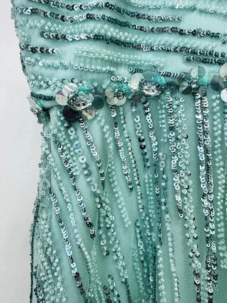 HIGH STREET Newest 2025 Fashion Stylish Designer Women's Sexy Stunning  beaded sequined gauze Sleeveless Tank Floor Long Dress