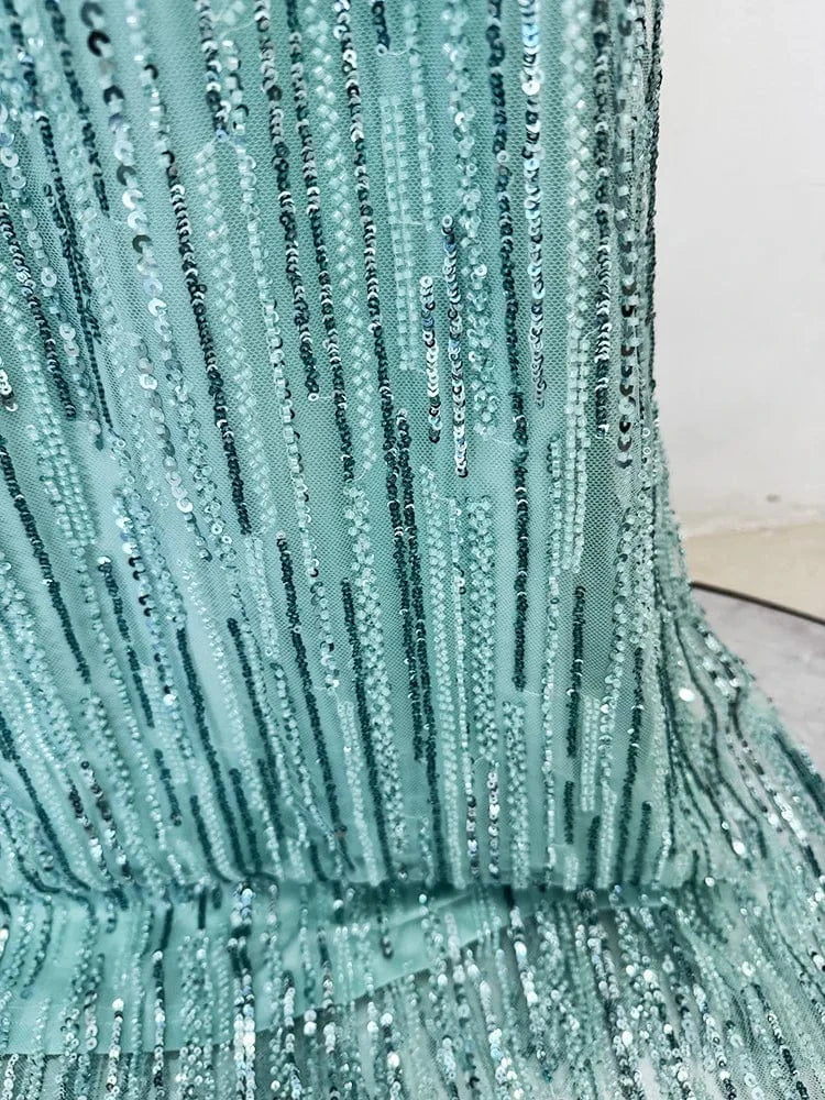 HIGH STREET Newest 2025 Fashion Stylish Designer Women's Sexy Stunning  beaded sequined gauze Sleeveless Tank Floor Long Dress
