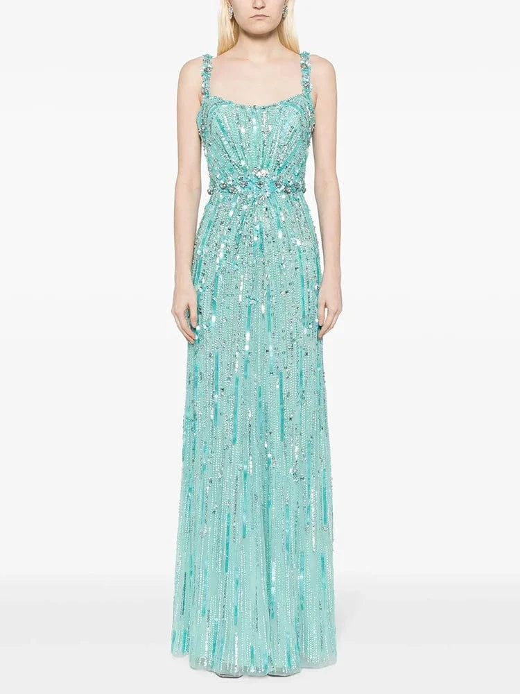 HIGH STREET Newest 2025 Fashion Stylish Designer Women's Sexy Stunning  beaded sequined gauze Sleeveless Tank Floor Long Dress