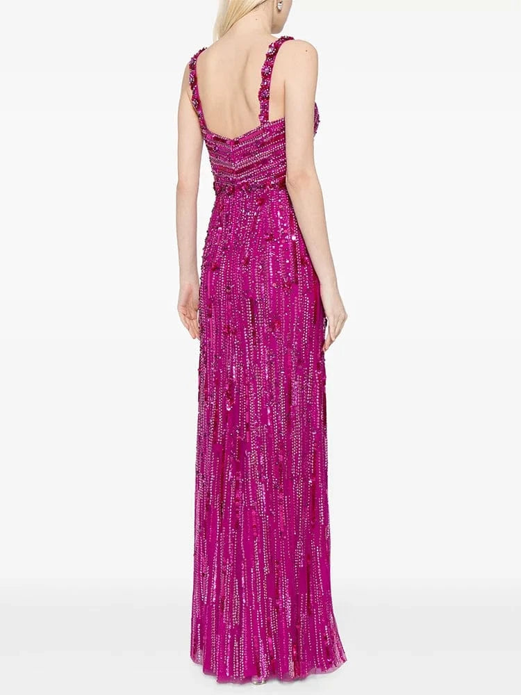 HIGH STREET Newest 2025 Fashion Stylish Designer Women's Sexy Stunning  beaded sequined gauze Sleeveless Tank Floor Long Dress