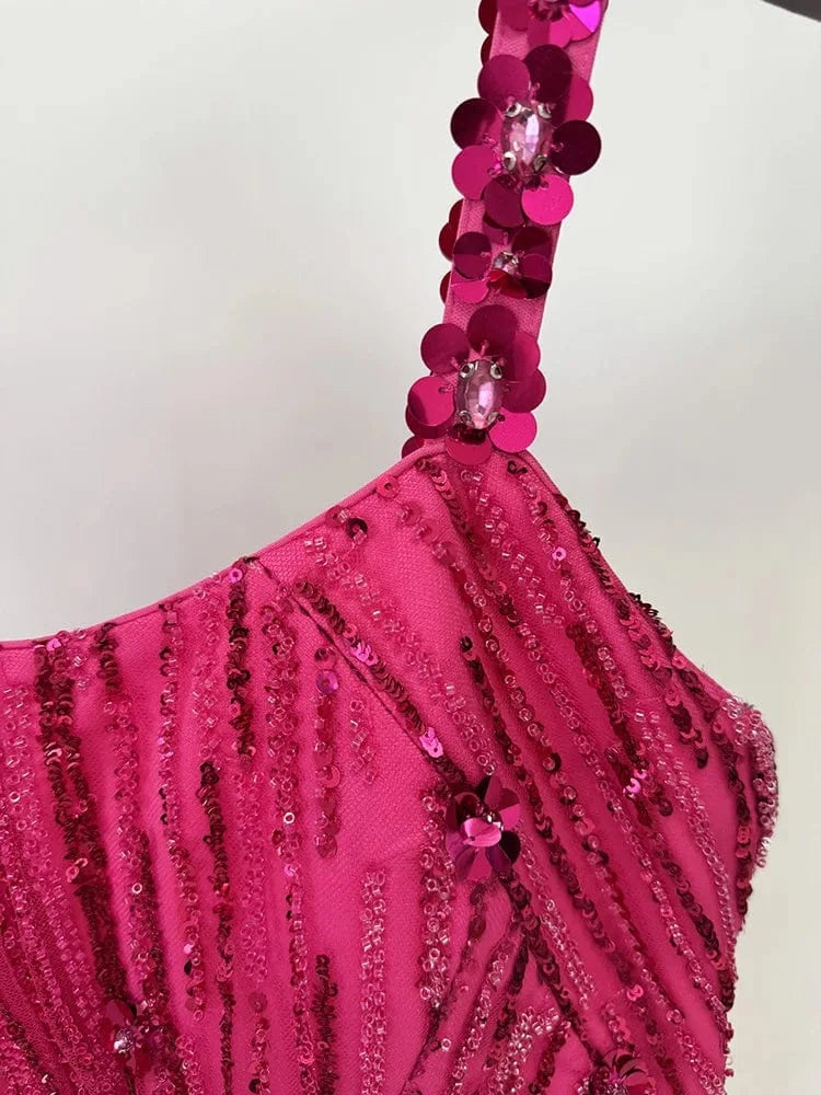 HIGH STREET Newest 2025 Fashion Stylish Designer Women's Sexy Stunning  beaded sequined gauze Sleeveless Tank Floor Long Dress