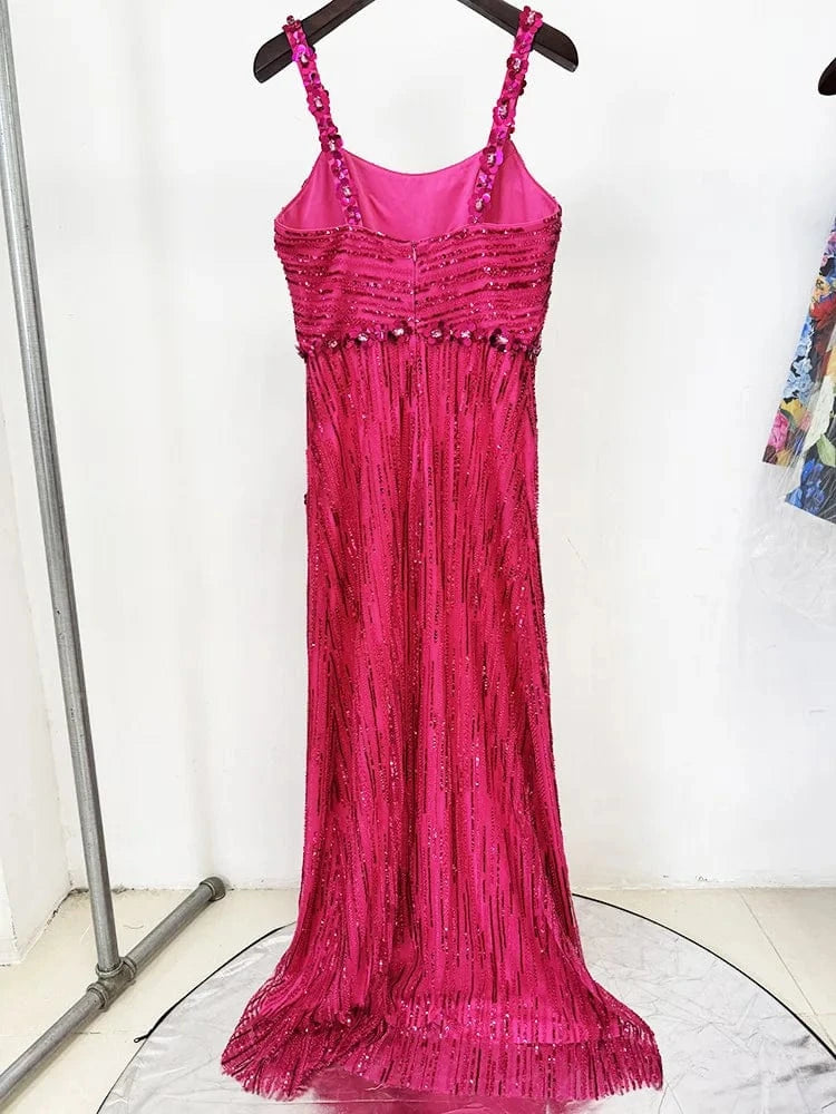 HIGH STREET Newest 2025 Fashion Stylish Designer Women's Sexy Stunning  beaded sequined gauze Sleeveless Tank Floor Long Dress