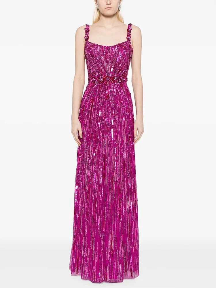 HIGH STREET Newest 2025 Fashion Stylish Designer Women's Sexy Stunning  beaded sequined gauze Sleeveless Tank Floor Long Dress