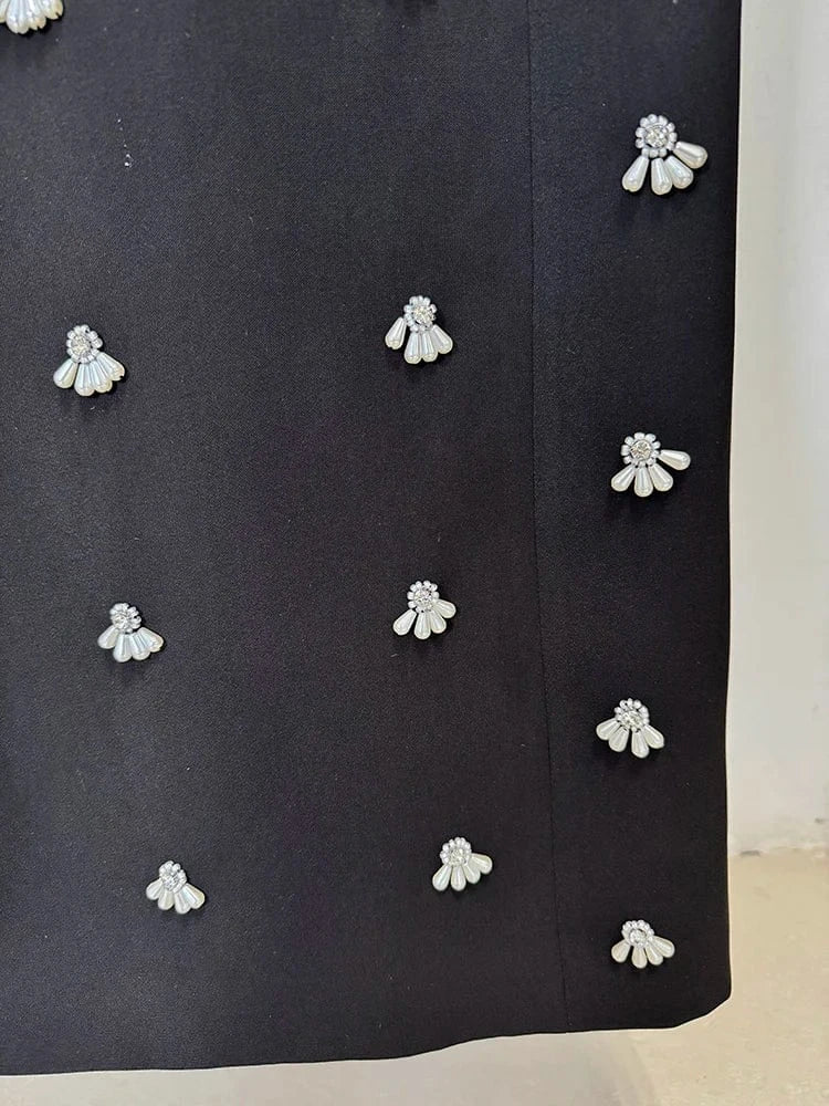 HIGH STREET Newest 2025 S/S Designer Vestido Women's Sleeveless Pearls Beaded Midi Tank Dress