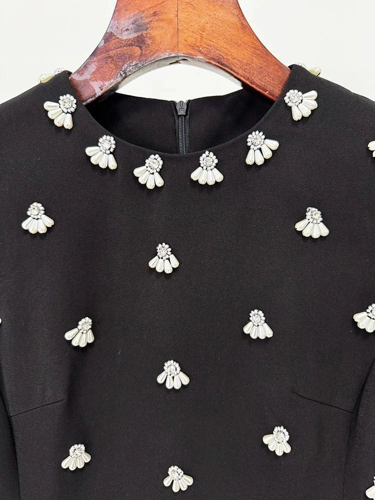 HIGH STREET Newest 2025 S/S Designer Vestido Women's Sleeveless Pearls Beaded Midi Tank Dress