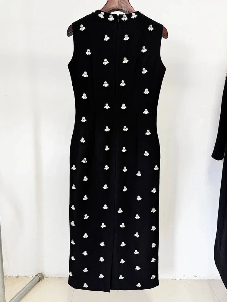 HIGH STREET Newest 2025 S/S Designer Vestido Women's Sleeveless Pearls Beaded Midi Tank Dress