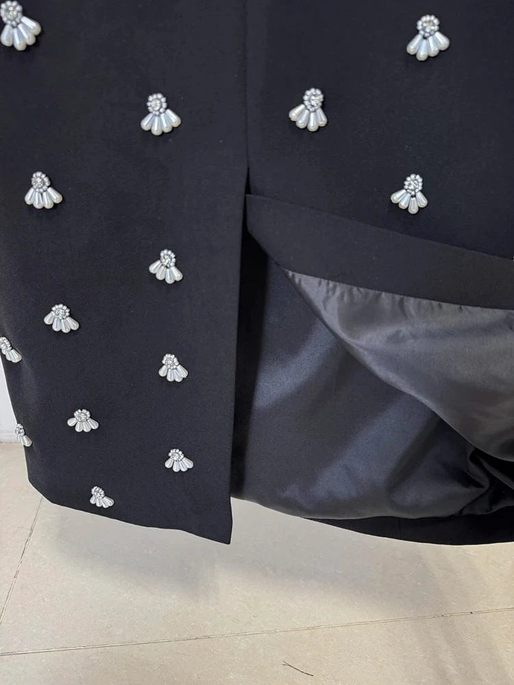 HIGH STREET Newest 2025 S/S Designer Vestido Women's Sleeveless Pearls Beaded Midi Tank Dress