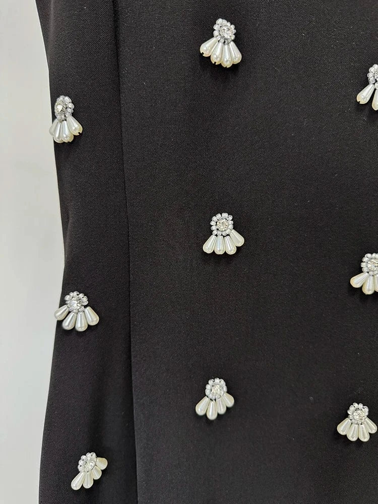 HIGH STREET Newest 2025 S/S Designer Vestido Women's Sleeveless Pearls Beaded Midi Tank Dress