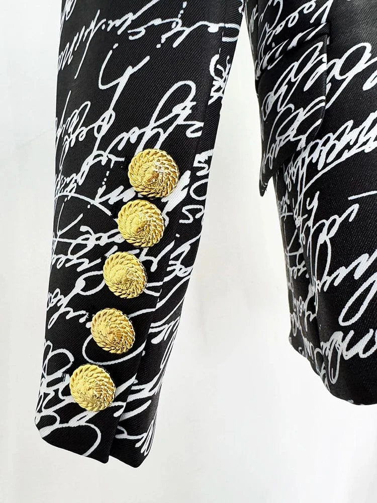 HIGH STREET Newest 2025 Stylish Designer Jacket Women's Love Letters Printed Double Breasted Blazer