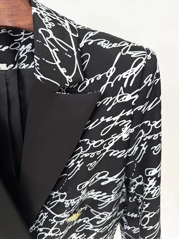HIGH STREET Newest 2025 Stylish Designer Jacket Women's Love Letters Printed Double Breasted Blazer