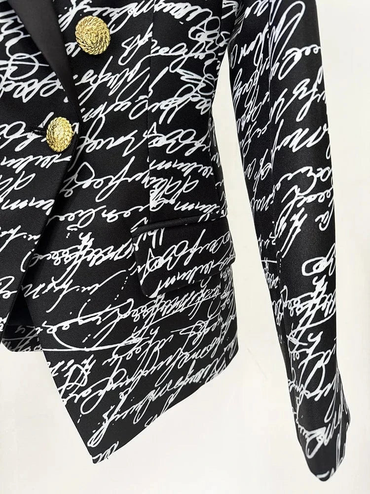HIGH STREET Newest 2025 Stylish Designer Jacket Women's Love Letters Printed Double Breasted Blazer