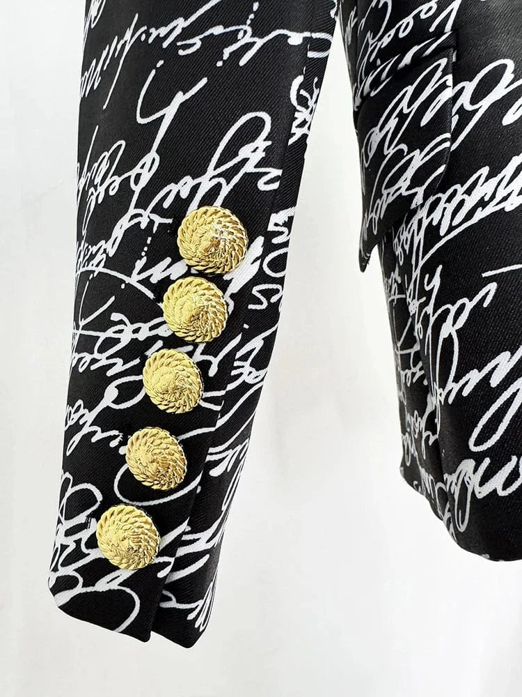 HIGH STREET Newest 2025 Stylish Designer Jacket Women's Love Letters Printed Double Breasted Blazer