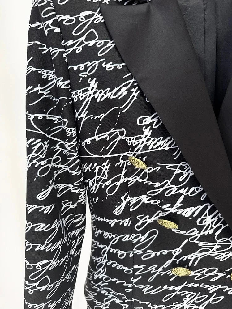 HIGH STREET Newest 2025 Stylish Designer Jacket Women's Love Letters Printed Double Breasted Blazer