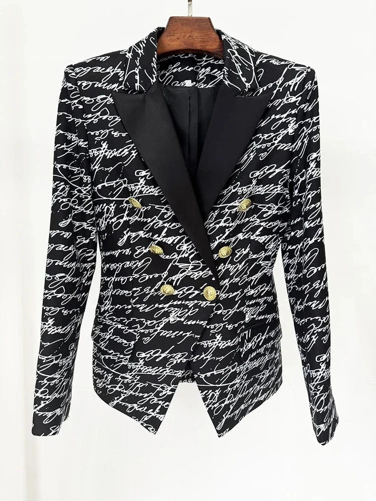 HIGH STREET Newest 2025 Stylish Designer Jacket Women's Love Letters Printed Double Breasted Blazer