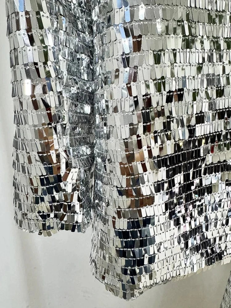 HIGH STREET Newest 2025 Stylish Designer Suit Set Women's Trim Single Button mesh Sequined Blazer  Pants Set