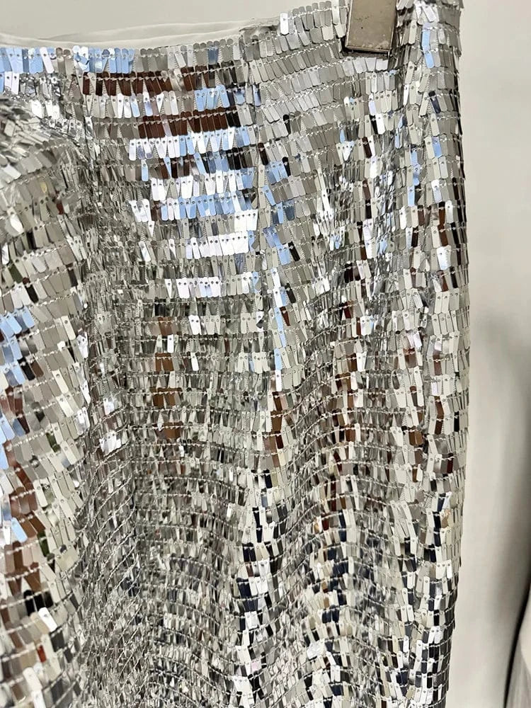 HIGH STREET Newest 2025 Stylish Designer Suit Set Women's Trim Single Button mesh Sequined Blazer  Pants Set