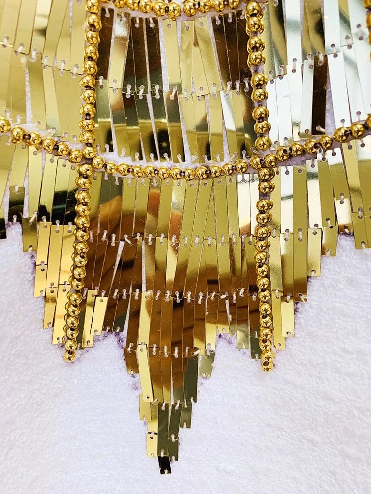 HIGH STREET Newest Fashion 2024 Designer Tops Women's Stunning Metallic Diamonds Beaded Halter Neck Tweed Camis Tank Tops