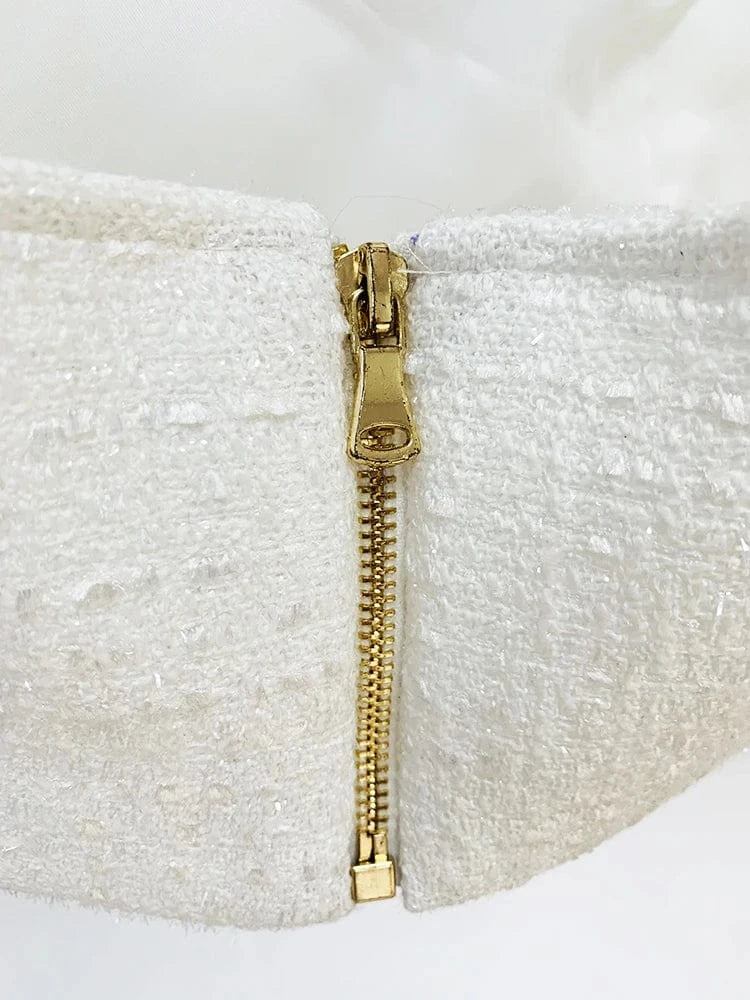 HIGH STREET Newest Fashion 2024 Designer Tops Women's Stunning Metallic Diamonds Beaded Halter Neck Tweed Camis Tank Tops