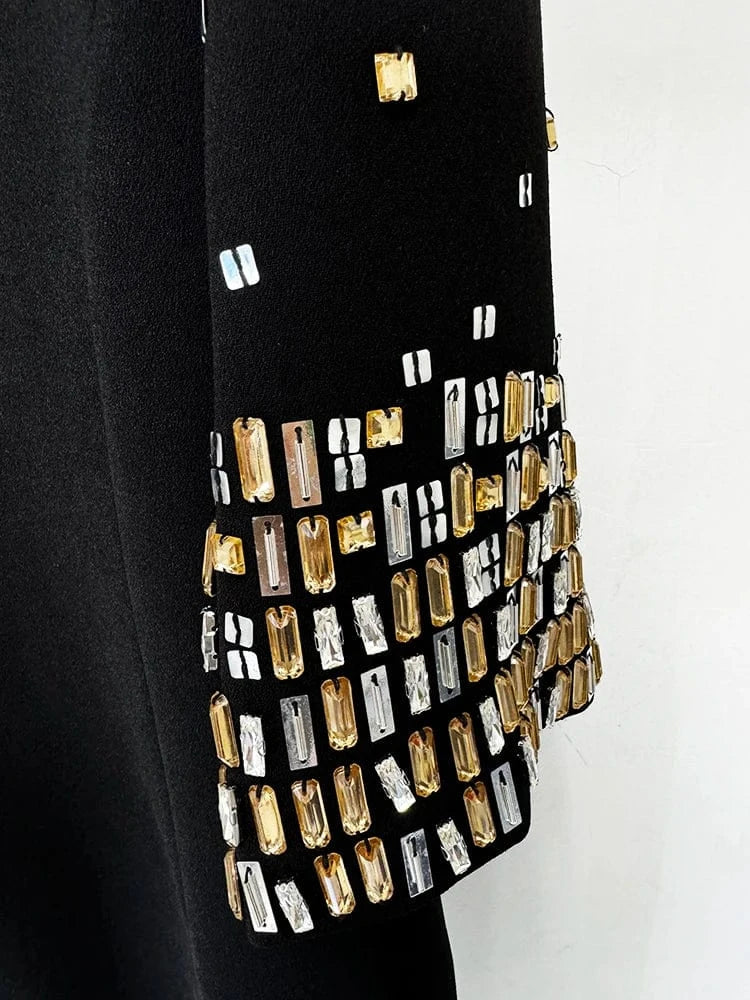 HIGH STREET Newest Fashion 2024 Designer Vestido Women's Formal Half Sleeve Rhinestone Diamonds Beaded Midi Dress