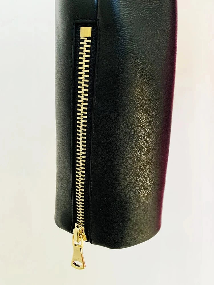 HIGH STREET Newest Fashion 2025 Designer Blazer Women's O-neck Rope Lace-Up Trimmed Artificial Leather Jacket