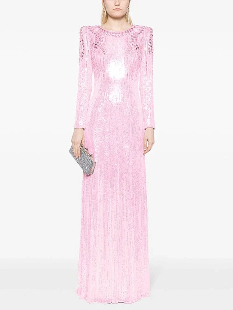 HIGH STREET Newest Fashion 2025 Designer Party Vestido Women's Beaded sequined Gauze Long Maxi Dress