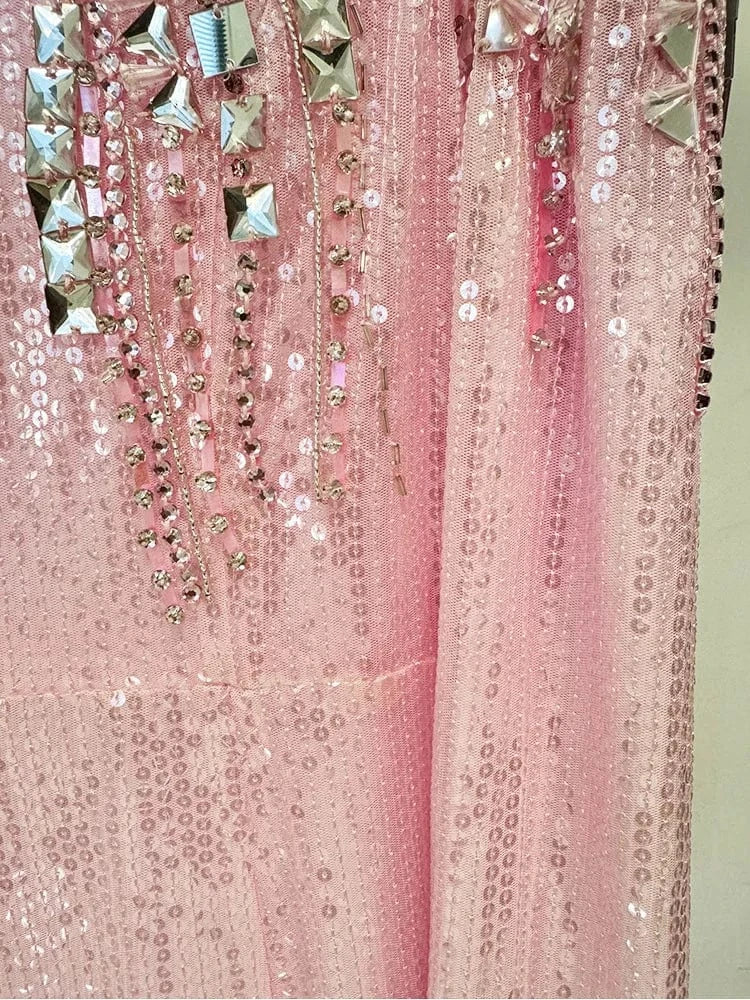 HIGH STREET Newest Fashion 2025 Designer Party Vestido Women's Beaded sequined Gauze Long Maxi Dress