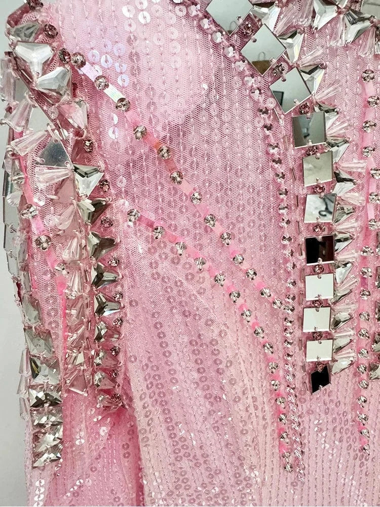 HIGH STREET Newest Fashion 2025 Designer Party Vestido Women's Beaded sequined Gauze Long Maxi Dress